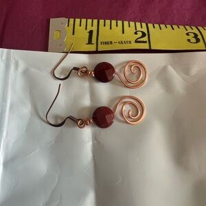Red and Brown Spiral Bead Earrings